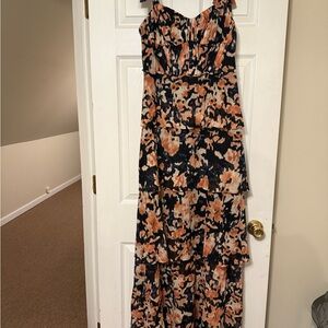 Tanya Taylor Black and Orange Floral Maxi Dress